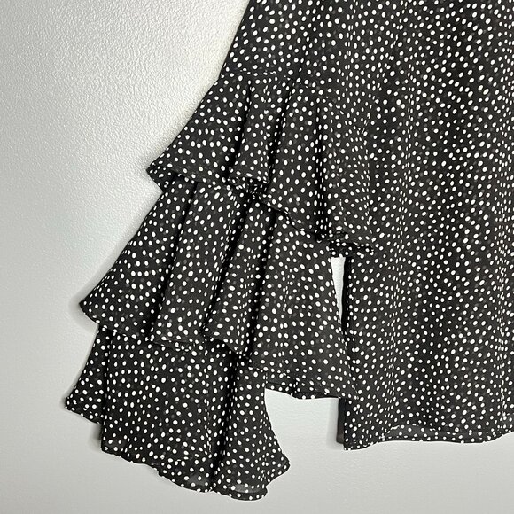Molly Bracken Polka Dot Ruffle Sleeve Boho Chic Blouse Black White Feminine M - Picture 3 of 6